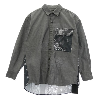 NEIGHBORHOOD ネイバーフッド 長袖シャツ 21AW 212TSNH-SHM05 BANDANA CHOPPED-2 CE-SHIRT バンダナ シャツ グレー系 S【美品】【中古】