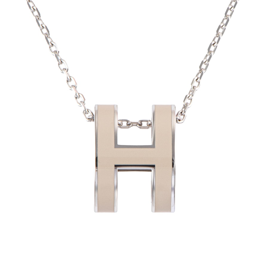 HERMES エルメス ポップH ポップアッシュ ネックレス POP H ペンダント メタル シルバー ベージュ【中古】