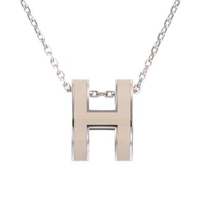 HERMES エルメス ポップH ポップアッシュ ネックレス POP H ペンダント メタル シルバー ベージュ【中古】