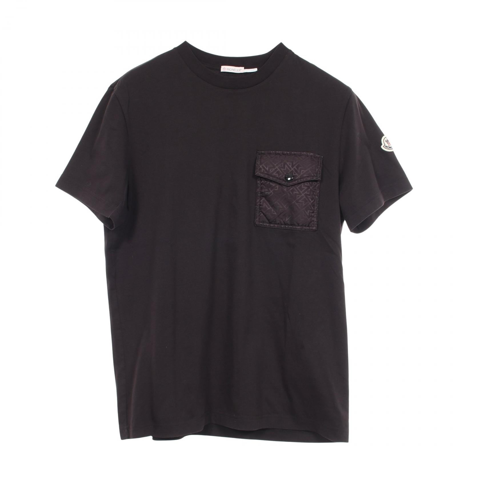 モンクレール MONCLER ポケット付き クルーネック 半袖Tシャツ 衣料品 トップス コットン メンズ ブラック系 【中古】
