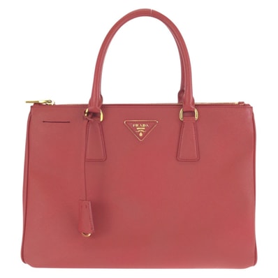 美品 PRADA プラダ サフィアーノ 三角ロゴプレート レッド ゴールド金具 レザー トートバッグ ハンドバッグ 602535 【中古】
