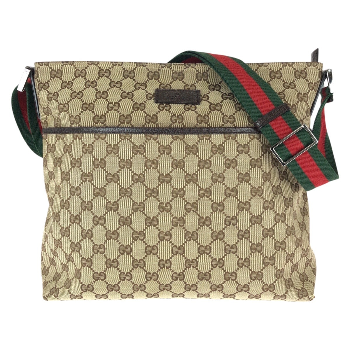 美品 GUCCI グッチ シェリーライン GG柄 ベージュ ブラウン シルバー金具 キャンバス レザー/ ショルダーバッグ メッセンジャーバッグ 600792 【中古】