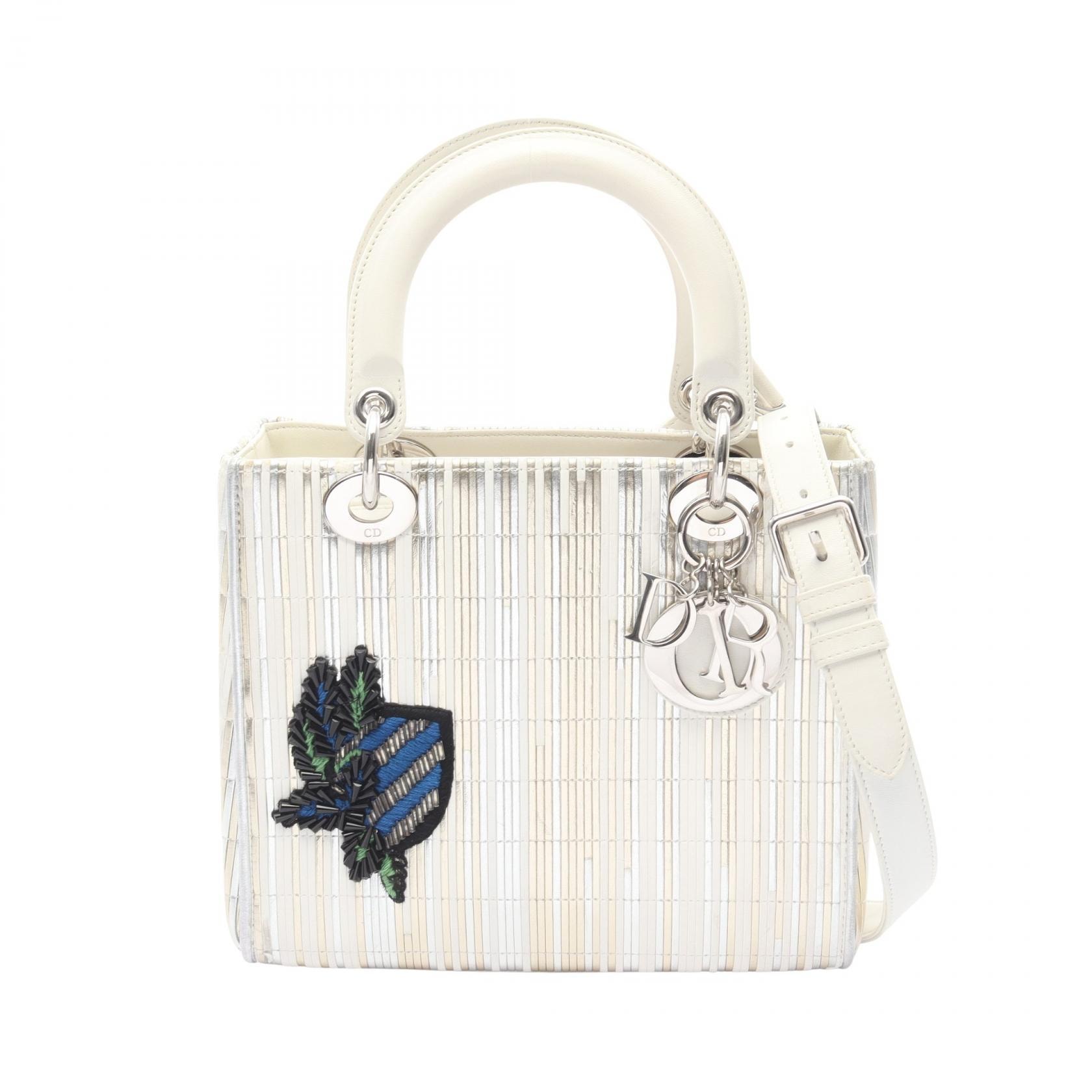 ディオール Dior LADY DIOR レディディオール 2WAY ハンドバッグ バッグ レザー レディース シルバー系 / ホワイト系 / マルチカラー 【中古】