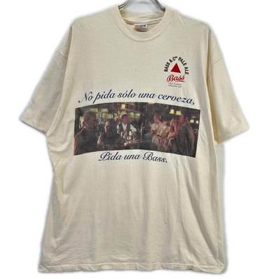 ヘインズ 90's USA製 アイボリー The Bass Brewery 企業ロゴ プリント Tシャツ XL