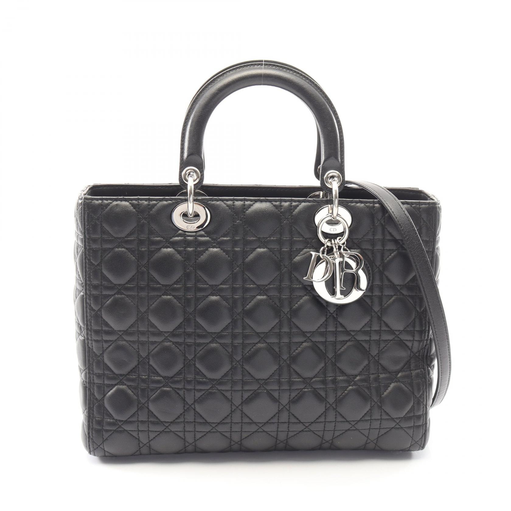 ディオール Dior レディディオール ラージ カナージュ 2WAY ハンドバッグ バッグ レザー レディース ブラック系 【中古】
