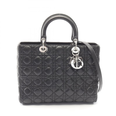 ディオール Dior レディディオール ラージ カナージュ 2WAY ハンドバッグ バッグ レザー レディース ブラック系 【中古】