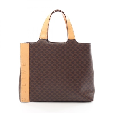 セリーヌ CELINE マカダム 型押しロゴ ハンドバッグ バッグ PVCコーティングキャンバス レザー レディース ブラウン系 / ベージュ系 【中古】