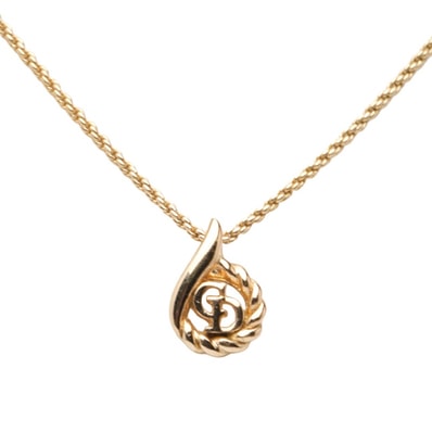 ディオール CDロゴ チェーン ティアドロップ ペンダント ネックレス ゴールド メッキ レディース Dior 【中古】