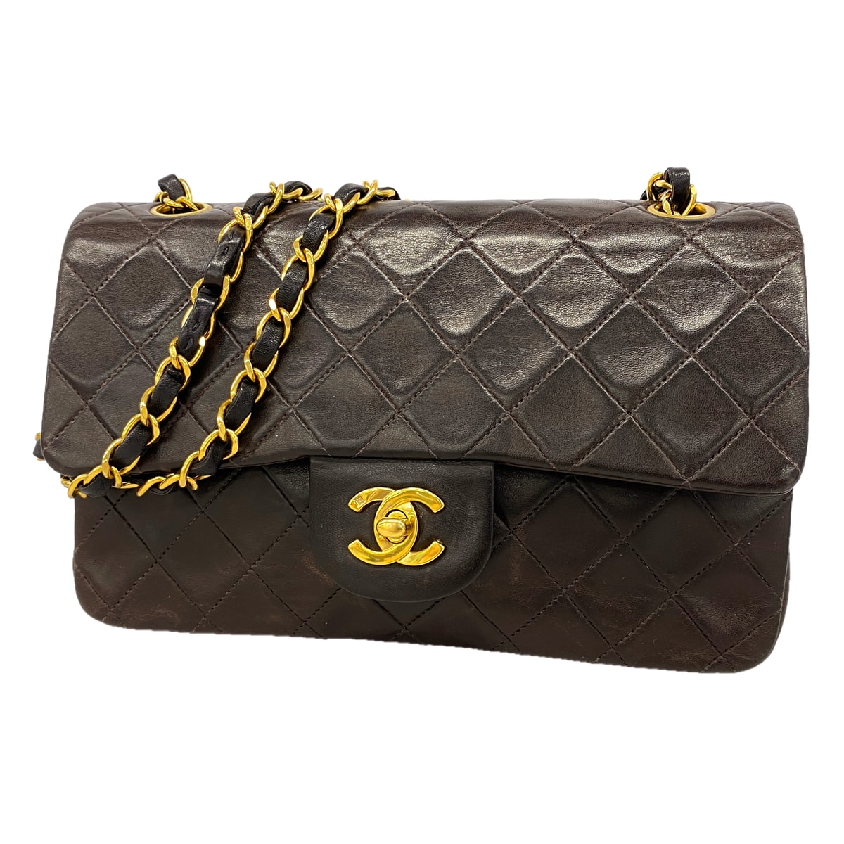 ★最終価格★SALE【6hb0474】シャネル ショルダーバッグ マトラッセ Wフラップ Wチェーン ラムスキン ブラック ゴールド金具【中古】レディース