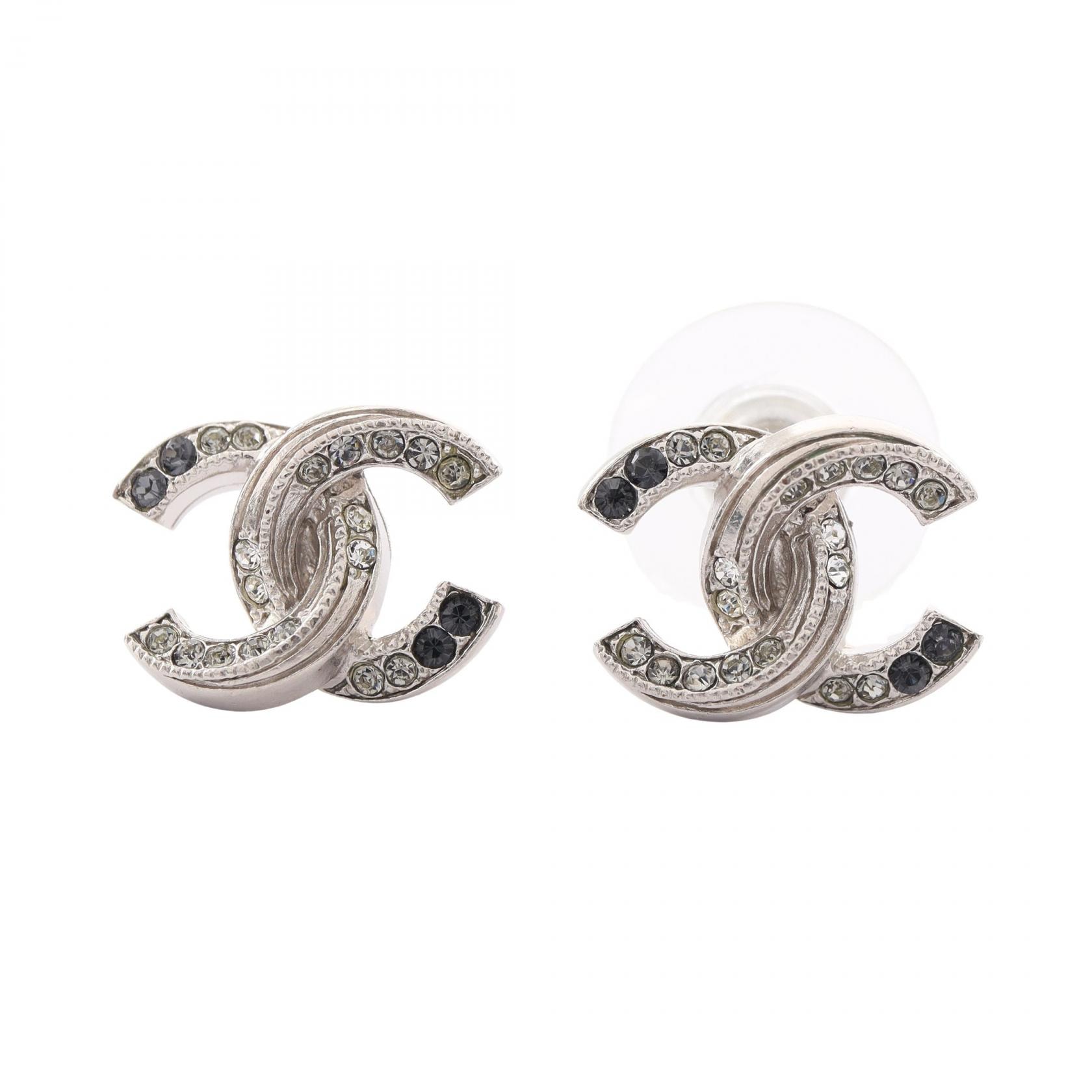シャネル CHANEL ココマーク ピアス ジュエリー メタル ラインストーン レディース シルバー系 / クリア系 / ブラック系 【中古】