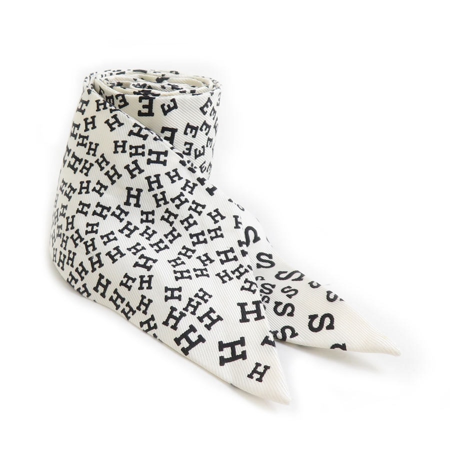 エルメス HERMES スカーフ ツイリー シルク オフホワイト/ブラック レディース【中古】 e61162i