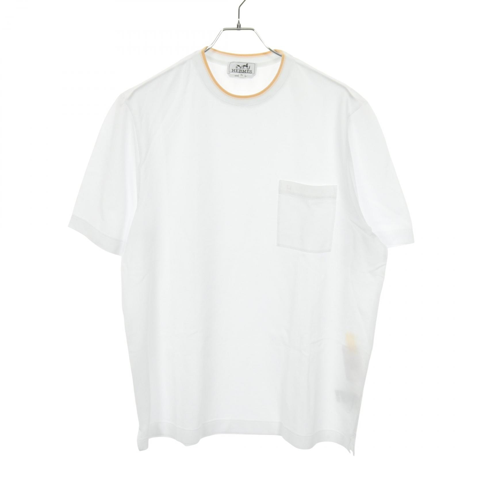 エルメス HERMES H刺繍 ポケット カットソー 衣料品 トップス コットン ホワイト メンズ ホワイト系 【中古】
