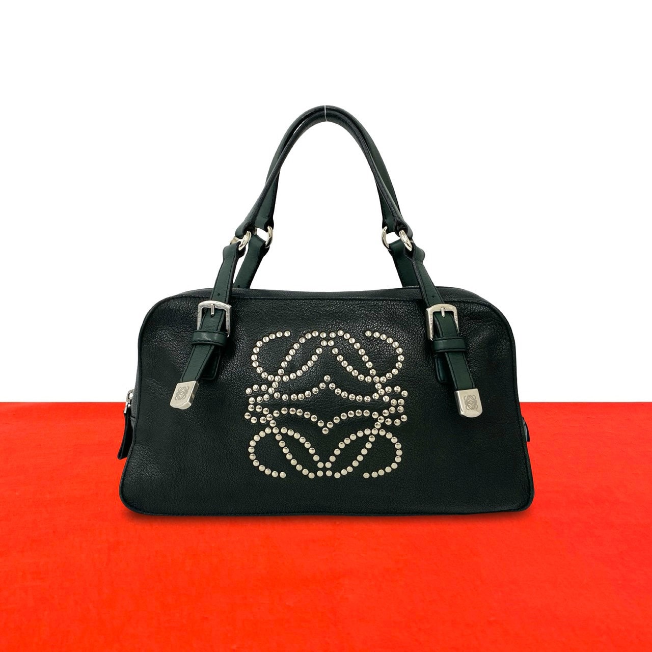 LOEWE ロエベ アナグラム スタッズ ロゴ レザー ハンドバッグ グリーン
22462