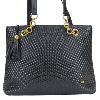 【中古】 バリー トートバッグ キルティング レザー ブラック ゴールド金具 肩掛け チェーン フリンジ レディース 女性 BALLY