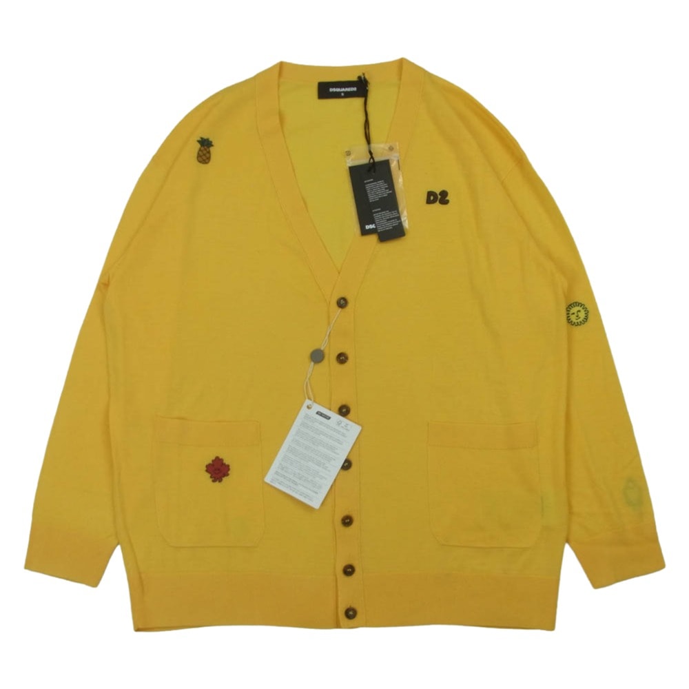 DSQUARED2 ディースクエアード 22AW S75HA1148 S16794 ワッペン付き オーバーサイズ ニット カーディガン イエロー系 S【極上美品】【中古】