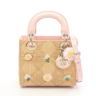 ディオール Dior レディディオール ミニ ハンドバッグ バッグ レザー ラフィア レディース ベージュ系 / ピンク系 / マルチカラー M06690ERJ_M918 【中古】