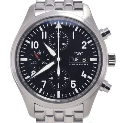 IWC IWC SCHAFFHAUSEN IW371704 パイロットウォッチ クロノグラフ デイデイト ブラック 自動巻き メンズ 良品 内箱付き 腕時計 Q#149121