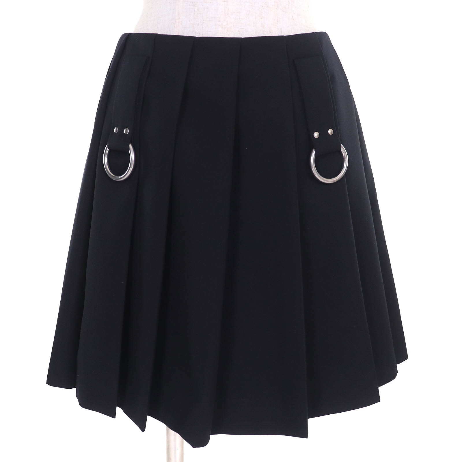 極美品 プラダ プリーツスカート ネイビー レディース 36 P185Y