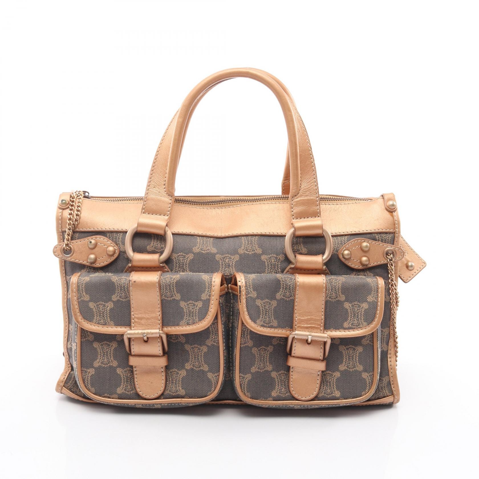 セリーヌ CELINE パリマカダム ハンドバッグ バッグ キャンバス レザー レディース ブルー系 / ブラウン系 【中古】