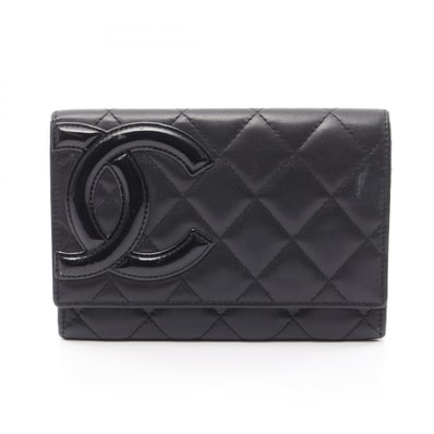 シャネル CHANEL カンボンライン 二つ折り財布 財布 レザー パテントレザー レディース ブラック系 【中古】