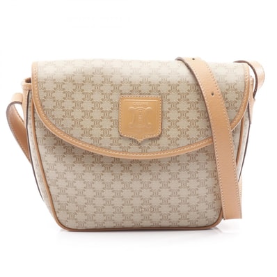 セリーヌ CELINE マカダム ショルダーバッグ バッグ PVCコーティングキャンバス レザー レディース ベージュ系 / ブラウン系 【中古】