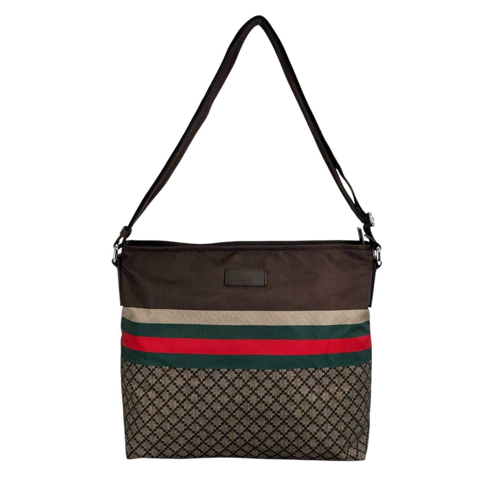 美品 GUCCI グッチ ディアマンテ シェリーライン 270410 ショルダーバッグ ナイロン ブラウン レディース【中古】