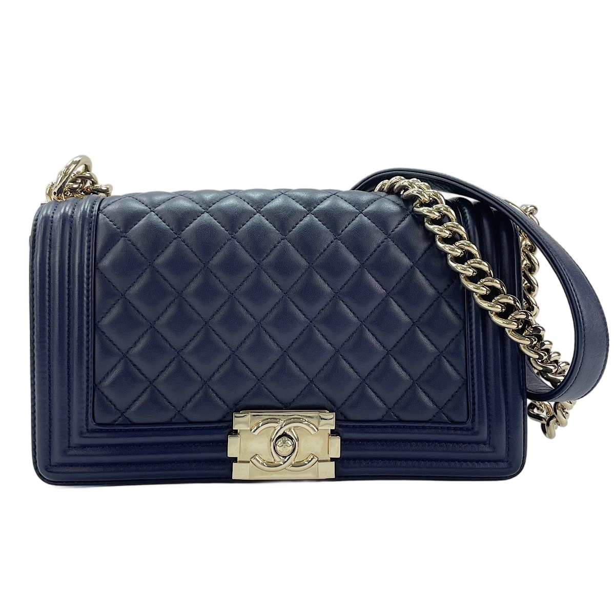 シャネル CHANEL ラムスキン ボーイシャネル ミディアム ショルダーバッグ【中古】