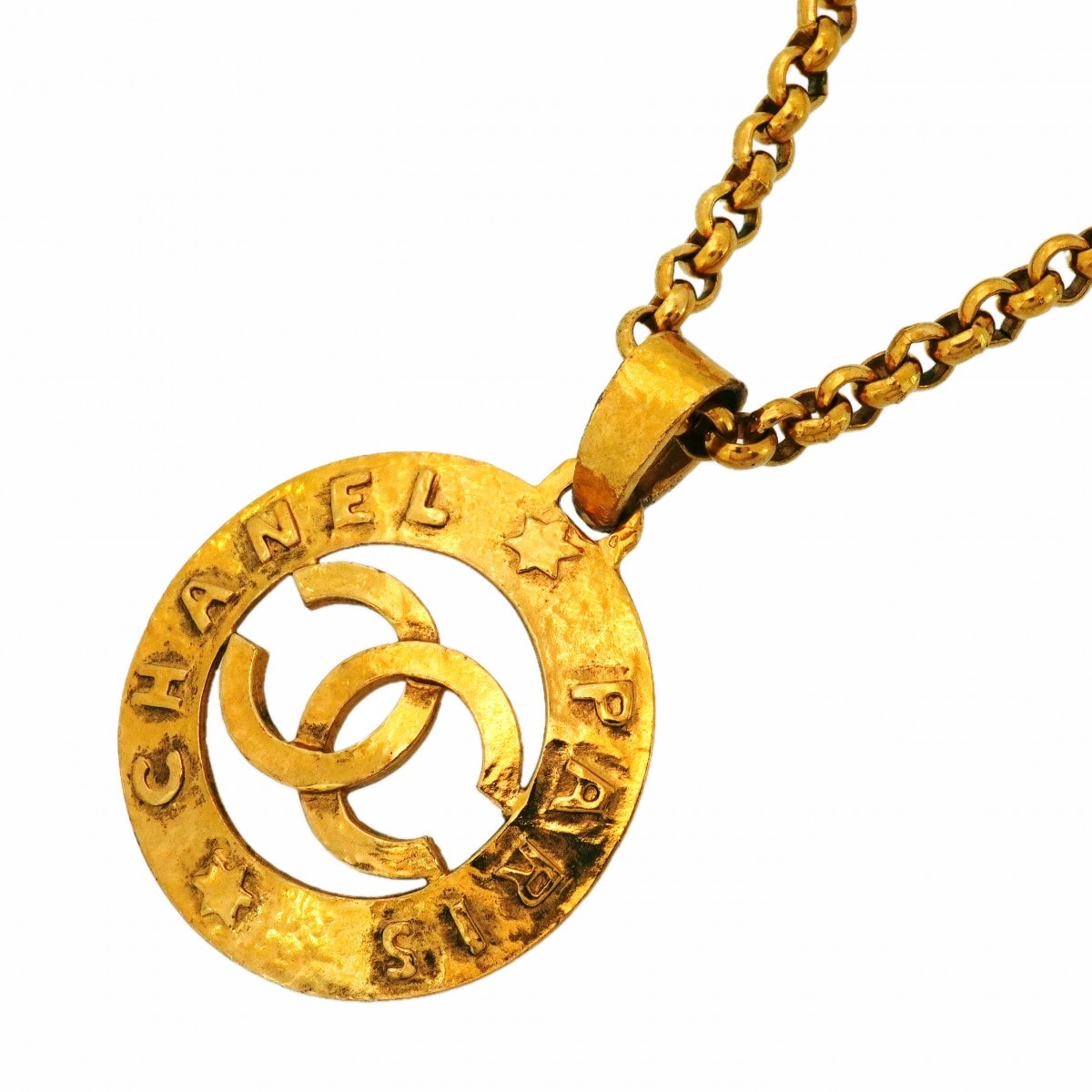 【6jcb0759-k】シャネル ネックレス ヴィンテージ ココマーク ターンロック 丸型 サークル GPメッキ ゴールド【中古】レディース