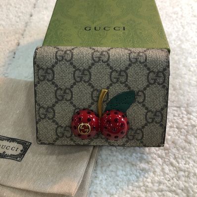 GUCCI Cherry GG Supreme Canvas Card Case