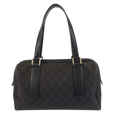 美品 GUCCI グッチ ブラック 黒 シルバー金具 GGキャンバス レザー/ ハンドバッグ 505840 【中古】