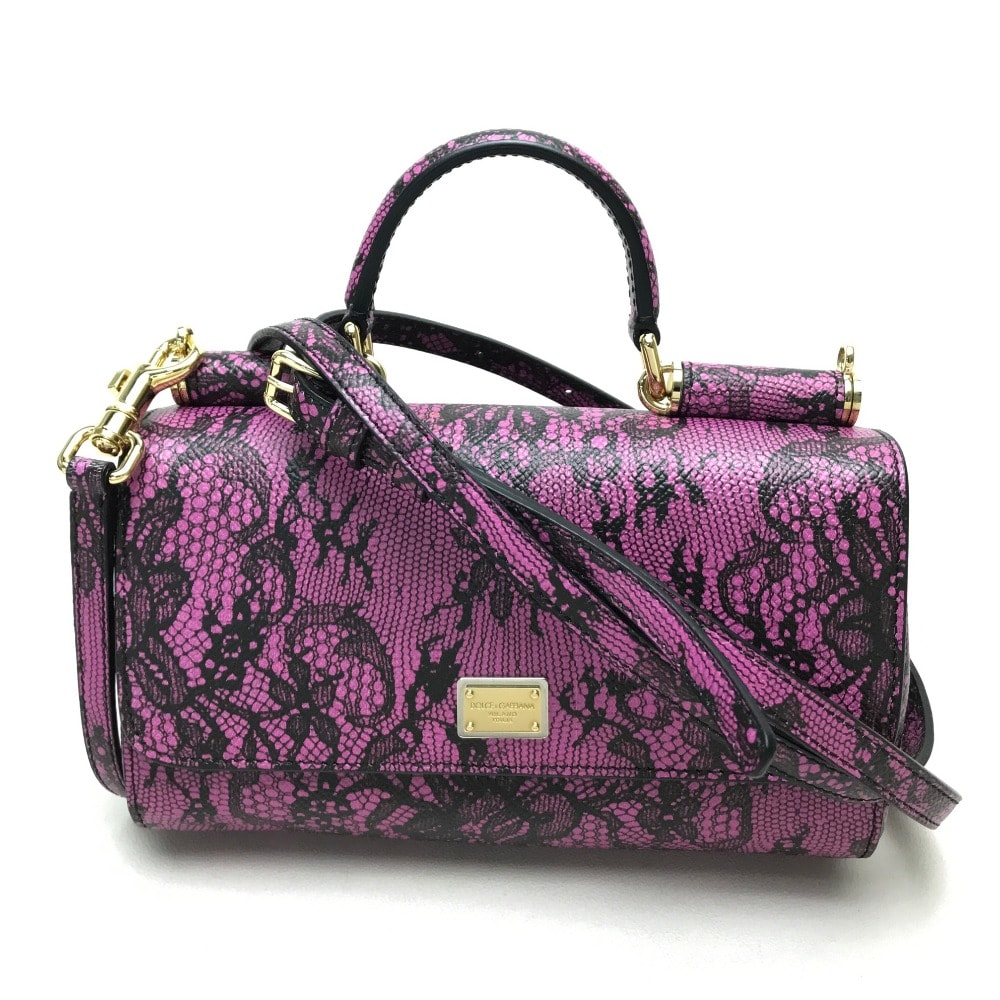 ドルチェアンドガッバーナ DOLCE&GABBANA 斜め掛け ウォレットバッグ レース柄 カバン ミニ ハンドバッグ ポシェット ショルダーバッグ レザー パープルピンク