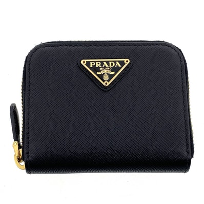 PRADA プラダ トライアングルロゴ ラウンドコインケース コインケース 1MM268 レザー ブラック ゴールド金具 レディース【中古】