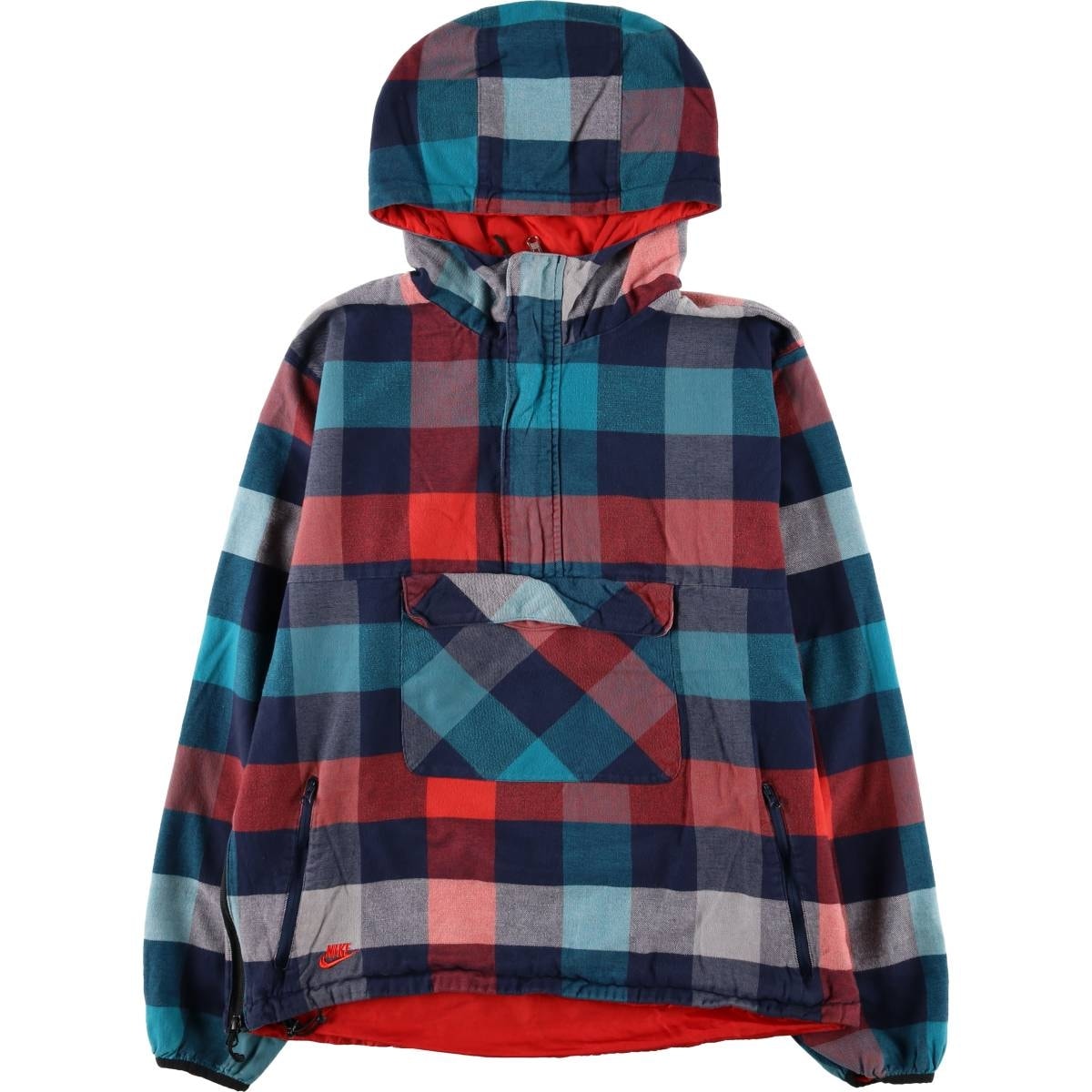 古着 00年代 ナイキ NIKE チェック柄 リバーシブル アノラックパーカ コットンブルゾン メンズL相当/eaa564978