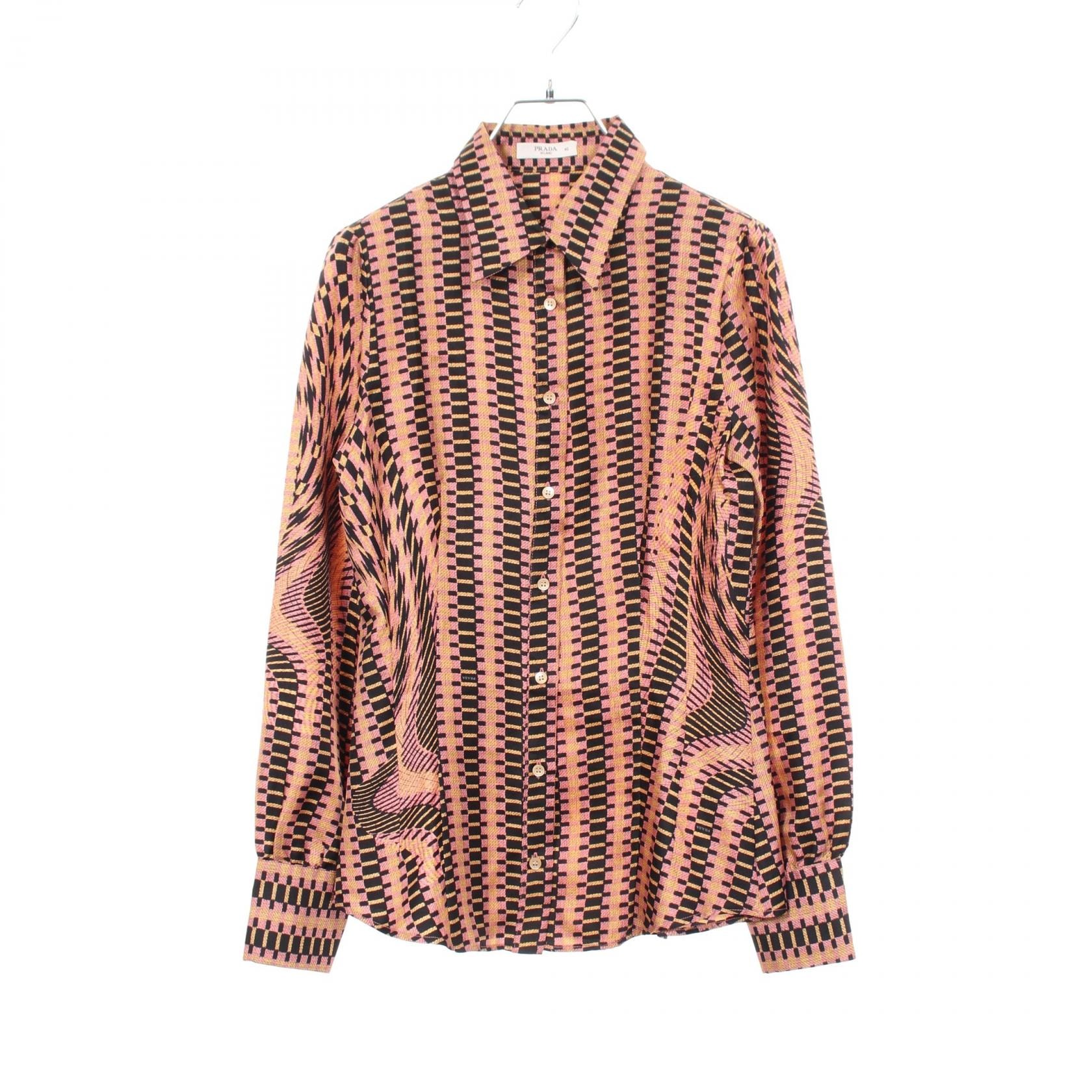 プラダ PRADA 総柄 ブラウス 衣料品 トップス シルク レディース ピンク系 / ブラック系 / イエロー系 【中古】
