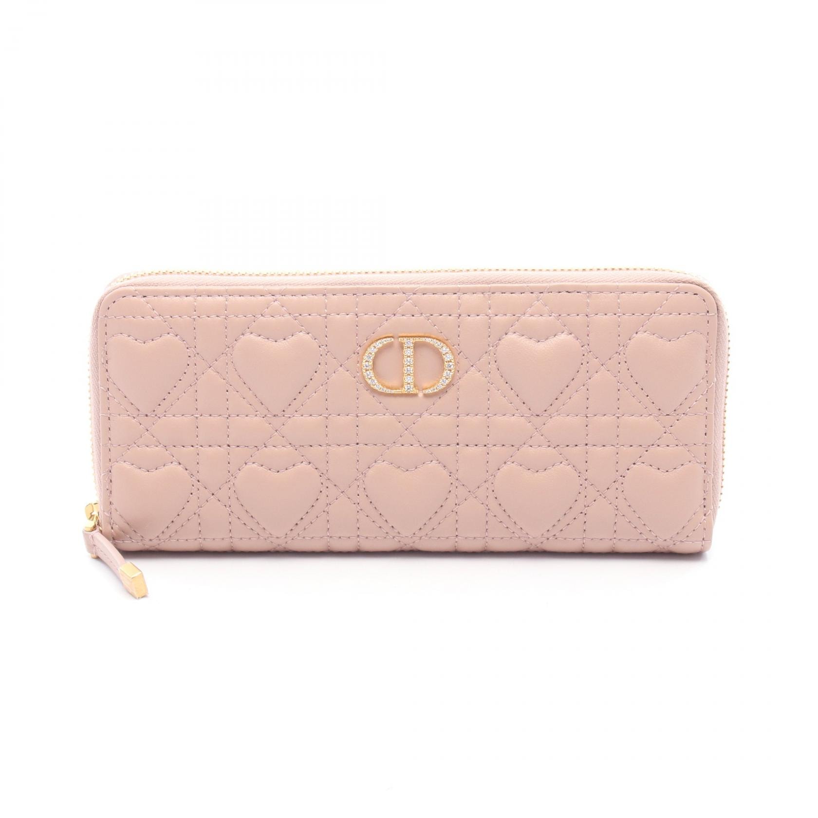 ディオール Dior MISS CARO VOYAGEUR ハートカナージュ ラウンド長財布 財布 ラムスキン(羊革) レディース ピンク系 S4209UJNH_M42P 【中古】
