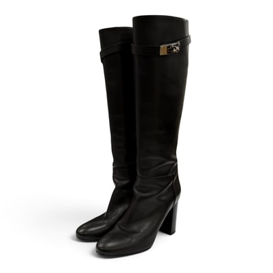 美品 エルメス ロングブーツ ストーリー70 ブラック レディース 36.5