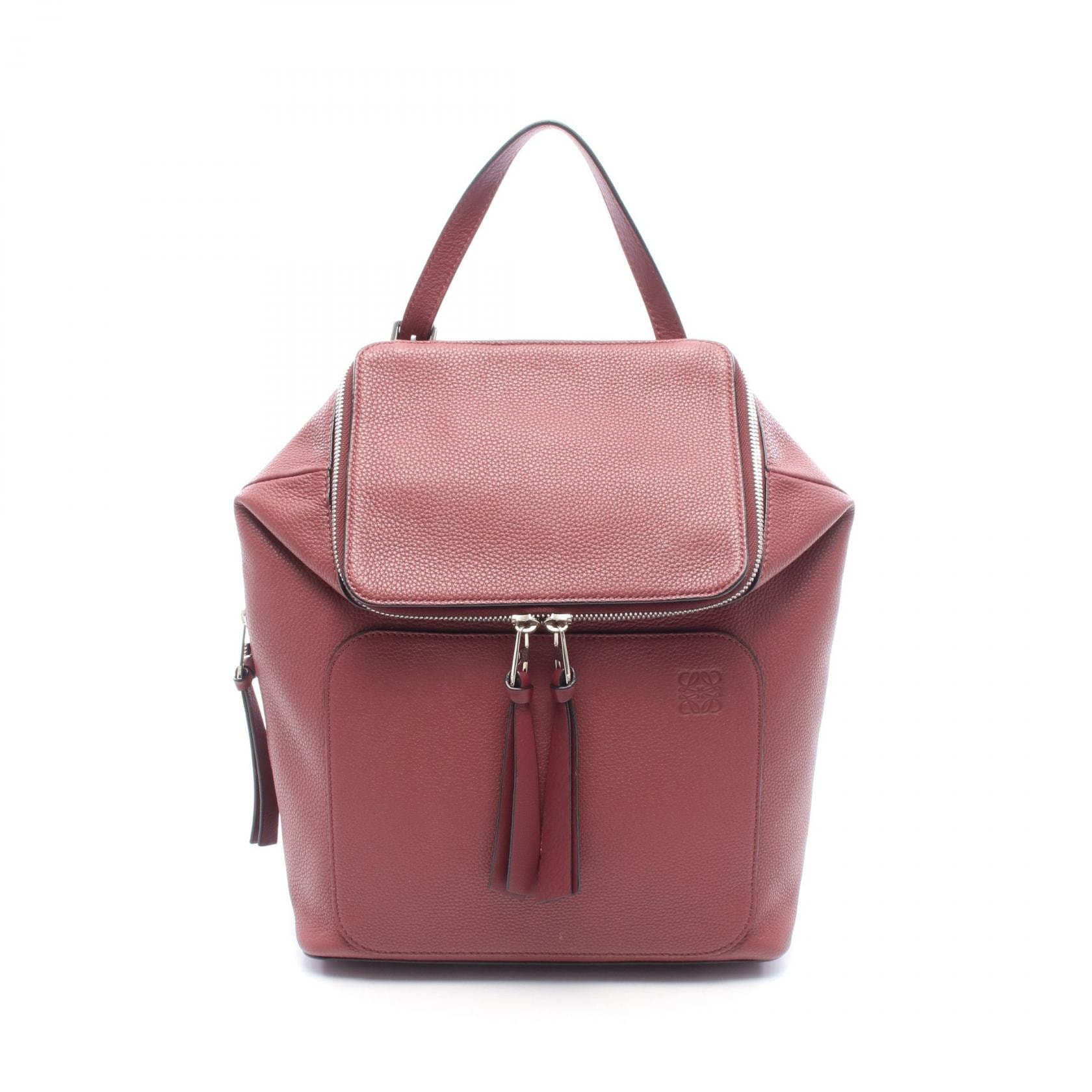 ロエベ LOEWE ゴヤスモール リュックサック バックパック バッグ レザー レディース ボルドー系 【中古】