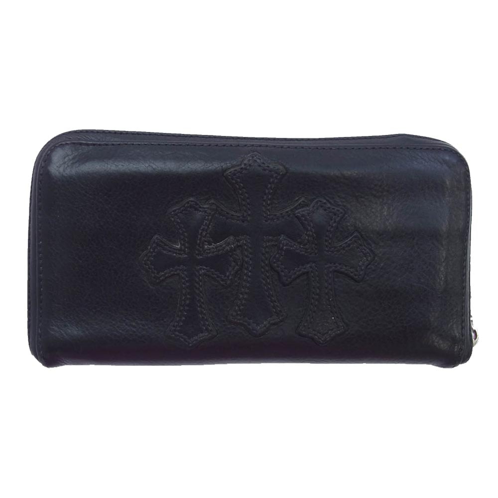 Chrome Hearts REC F Heavy Leather Zip Wallet / 3 Cemetary Cross "Black"