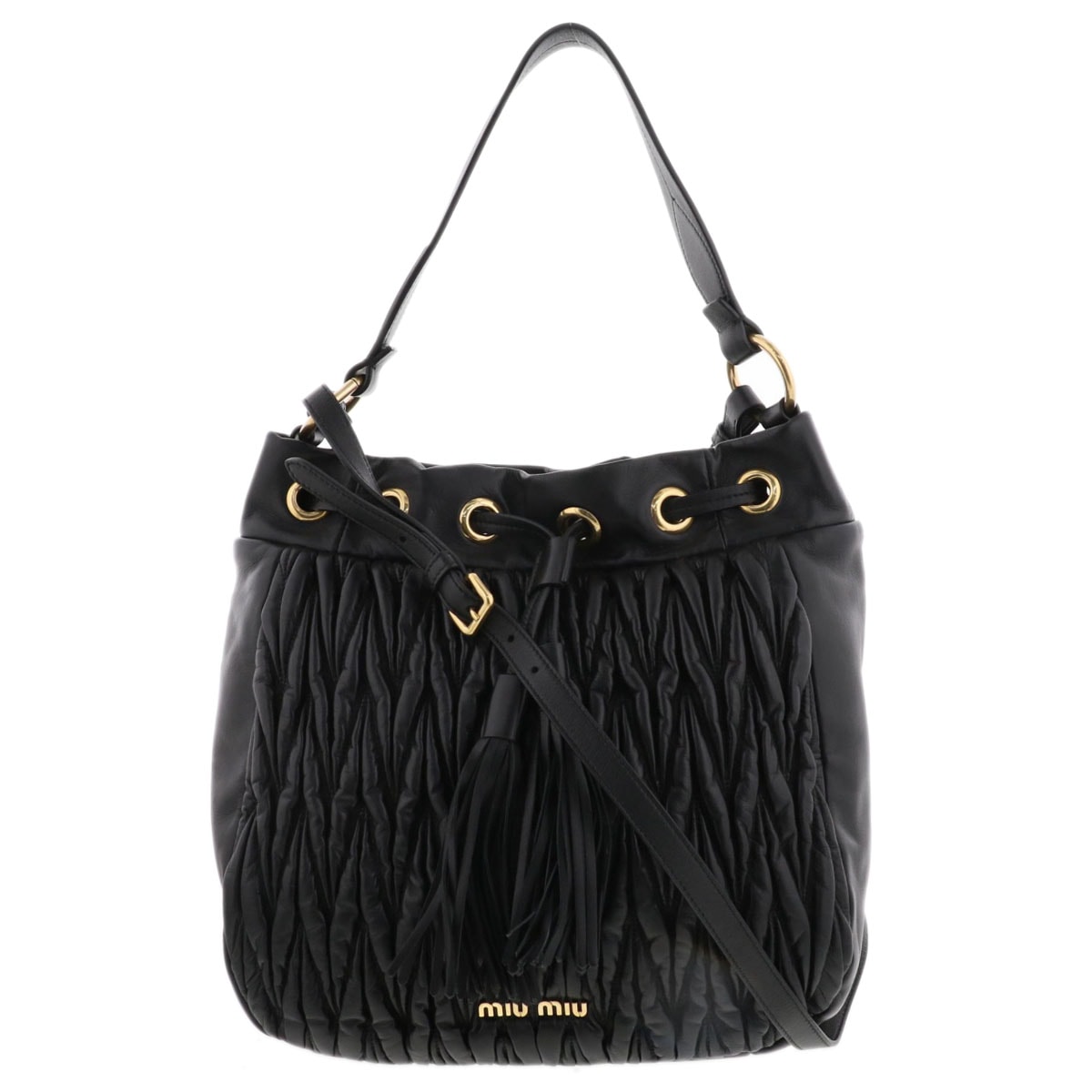 【値下げ】Miu Miu ミュウ ミュウ 2WAY ハンドバッグ マテラッセ ショルダーバッグ 5BC047 レザー ブラック  レディース【中古】