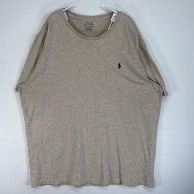 古着 ポロ・ラルフローレン POLO RALPH LAUREN 半袖Tシャツ ロゴ 刺繍 クルーネック 大きいサイズ XL ベージュ系 無地 メンズ
