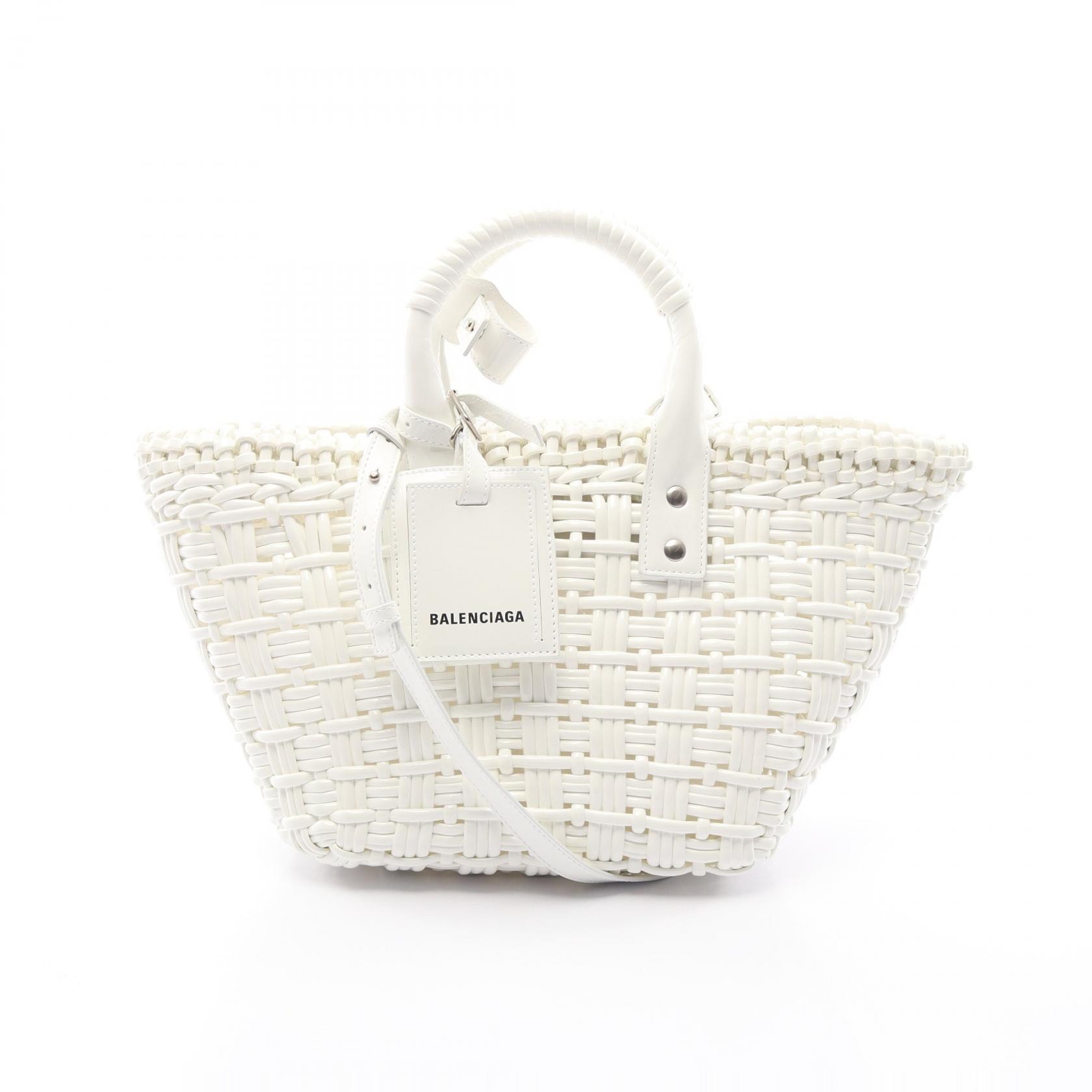 バレンシアガ BALENCIAGA BISTRO XS ビストロ バスケットバッグ 2WAY トートバッグ バッグ エナメル レディース ホワイト系 671342 【中古】