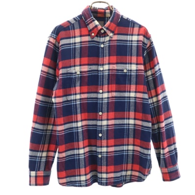 GAP ギャップ チェック柄 長袖 コットンネル ボタンダウンシャツ XS ネイビー