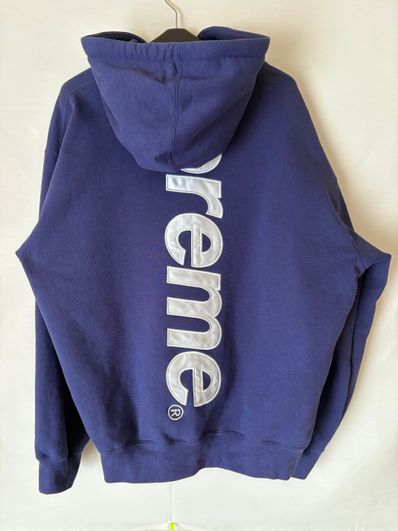 Supreme Satin Applique Hooded Sweatshirt "Washed Navy"