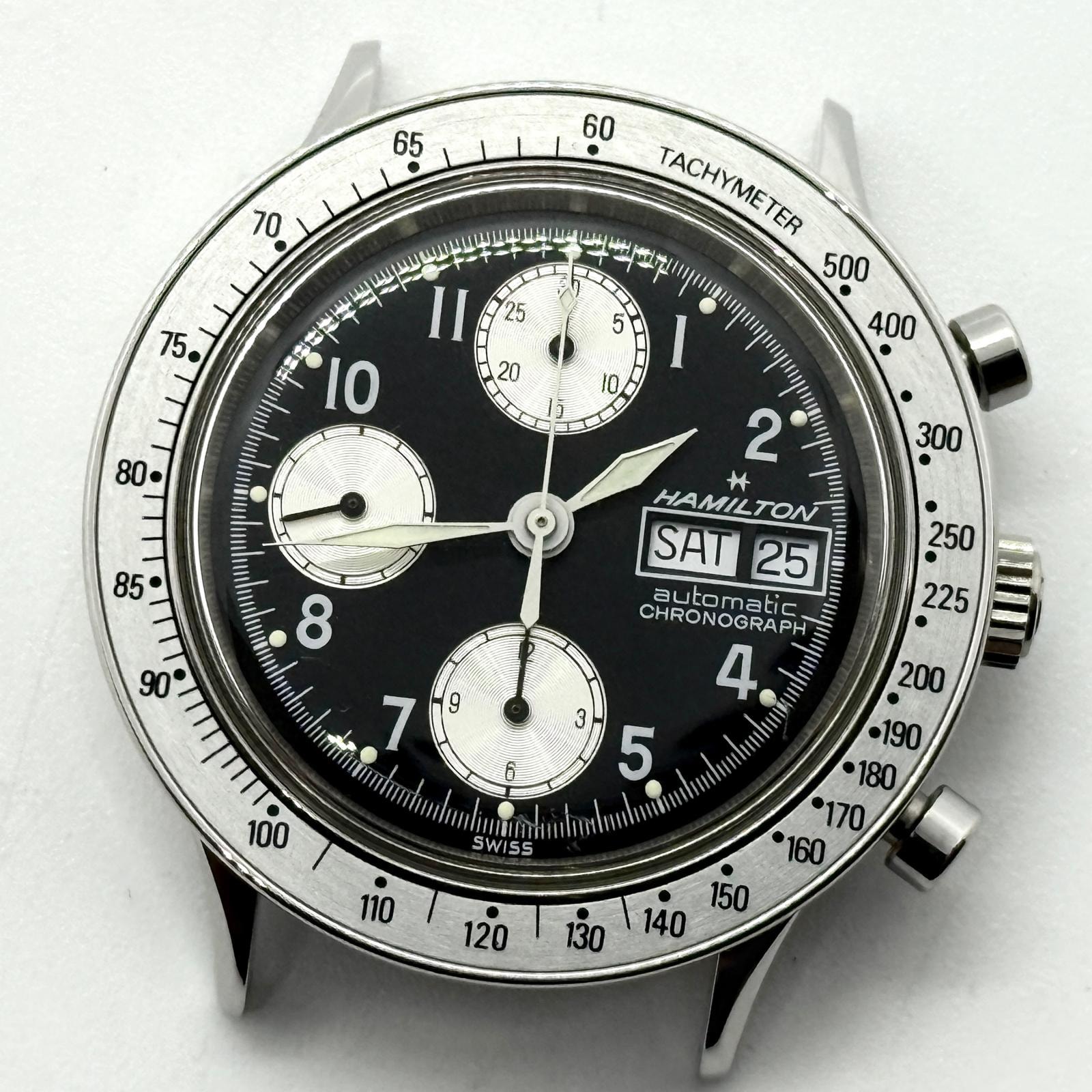 HAMILTON ハミルトン クロノグラフ Ref.9379 ブラック AT メンズ バルジュー7750 腕時計 稼働品