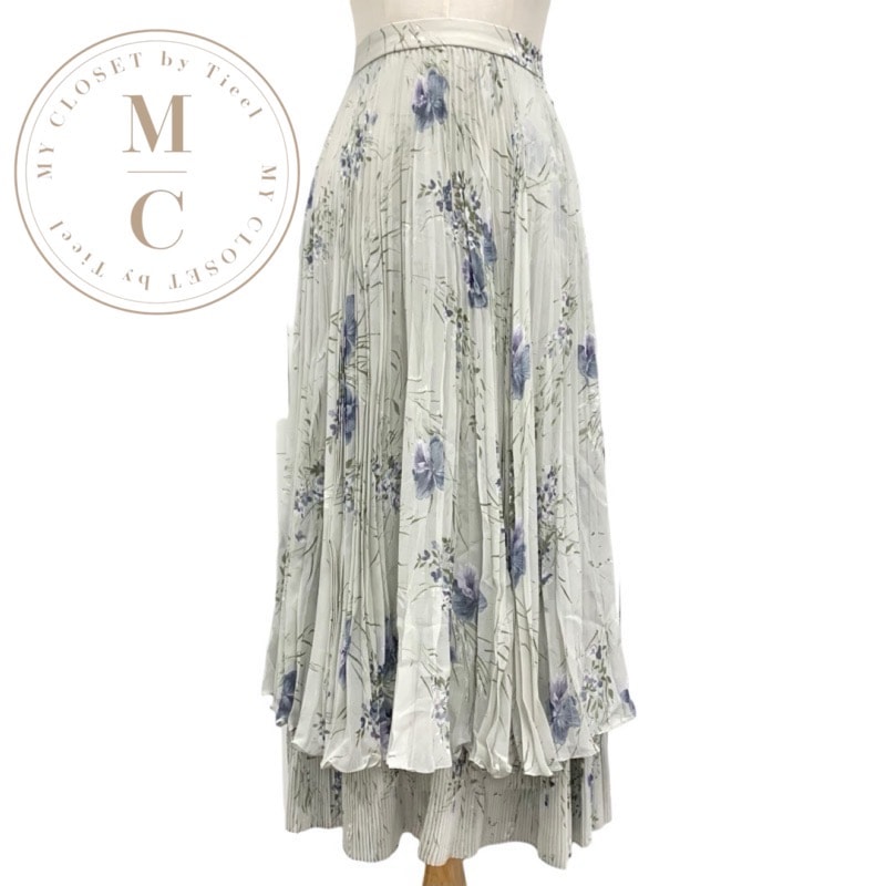 セリーヌ CELINE ボトムス プリーツスカート ロングスカート 花柄 シルク グレー