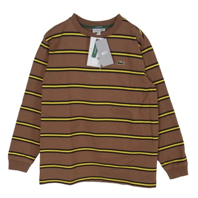 LACOSTE ラコステ BEAMS ビームス TH733LJ-99 × BEAMS ビームス 別注 ロゴ ボーダー クルーネック 長袖 Tシャツ カットソー LFA PECAN 2【中古】