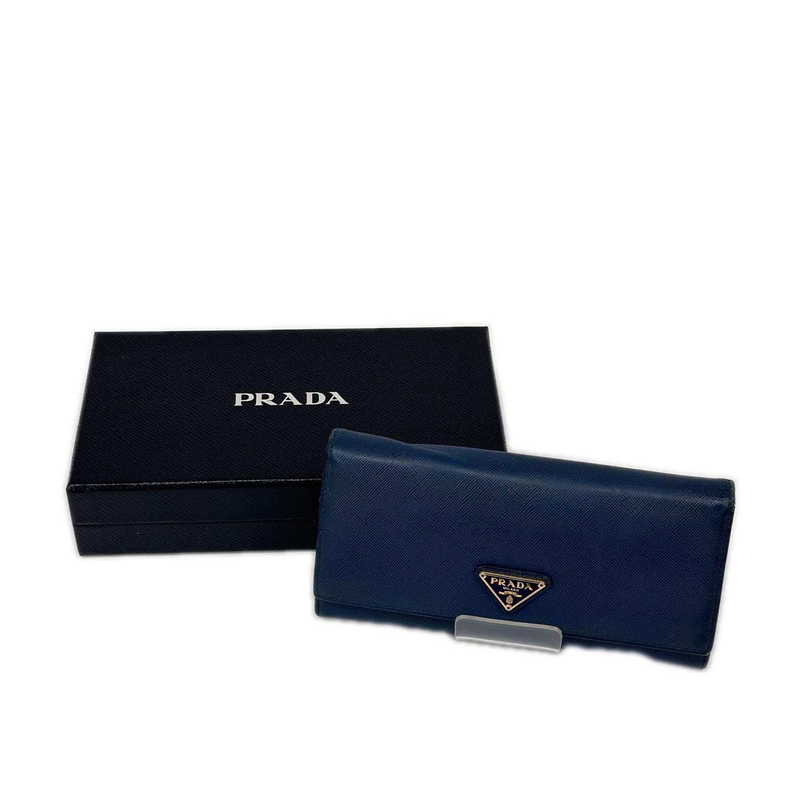 PRADA プラダ 長財布 使用感・角スレ有 箱付 ブルー