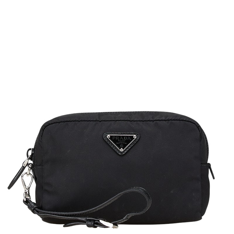プラダ ヴェラ Re-Nylon トライアングルロゴ ポーチ 小物入れ ブラック ナイロン レディース PRADA 【中古】