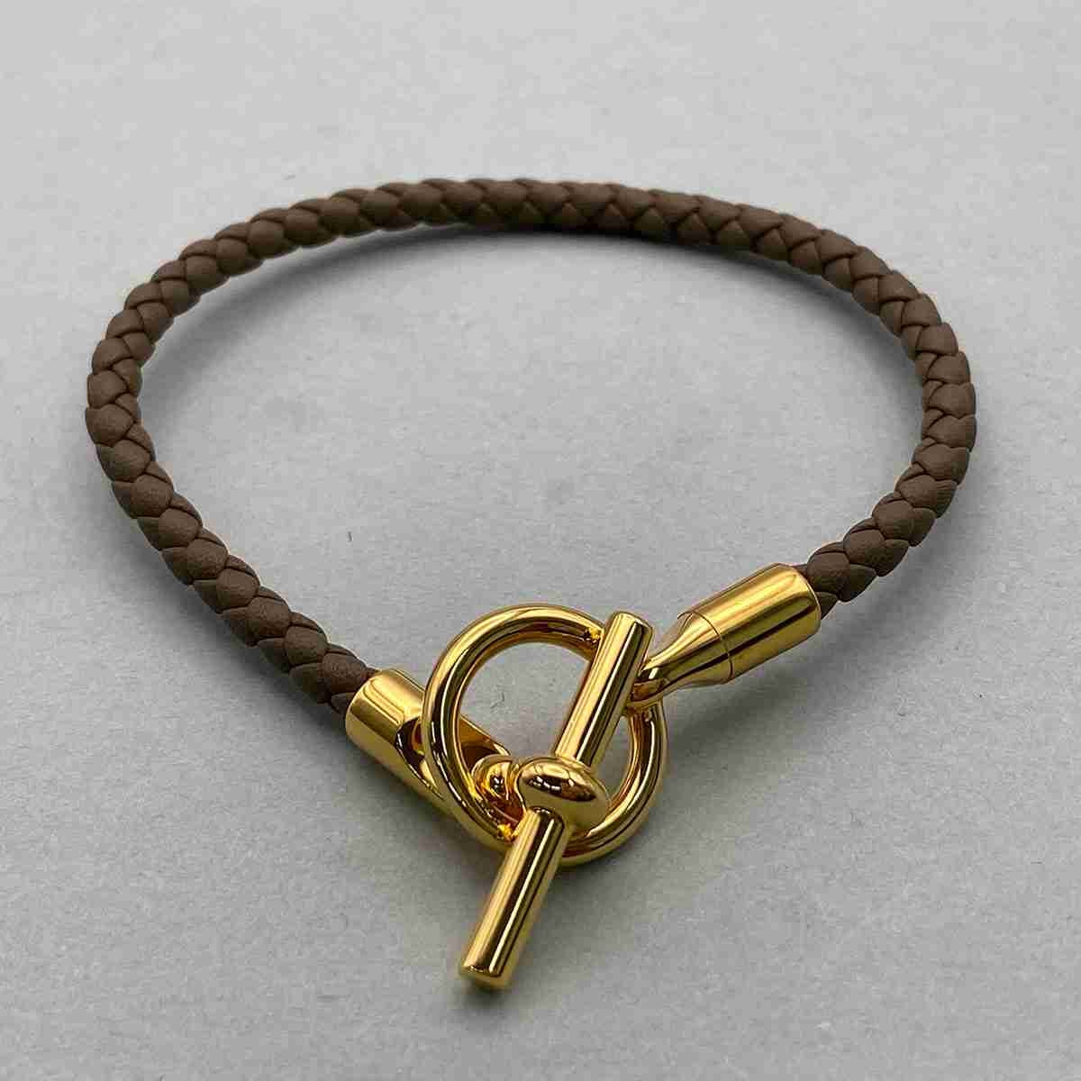 HERMES エルメス グレナン ブレスレット ブレスレット H077240 レザー メタル グレー  レディース【中古】
