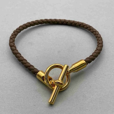 HERMES エルメス グレナン ブレスレット ブレスレット H077240 レザー メタル グレー レディース【中古】